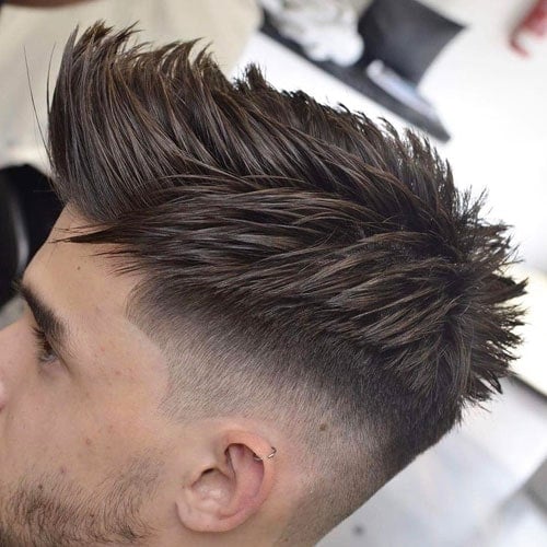 Textured Spiky Hair with Mid Fade and Edge Up