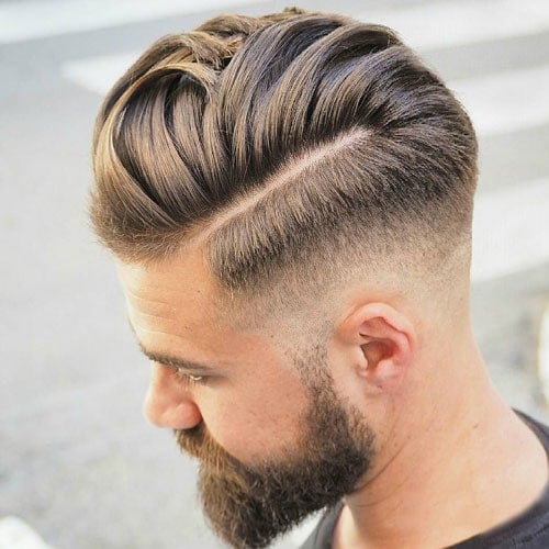 Thick Comb Over with Razor Fade and Beard