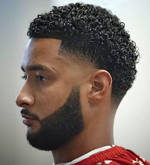 Tight Curly Hair with Temp Fade and Beard