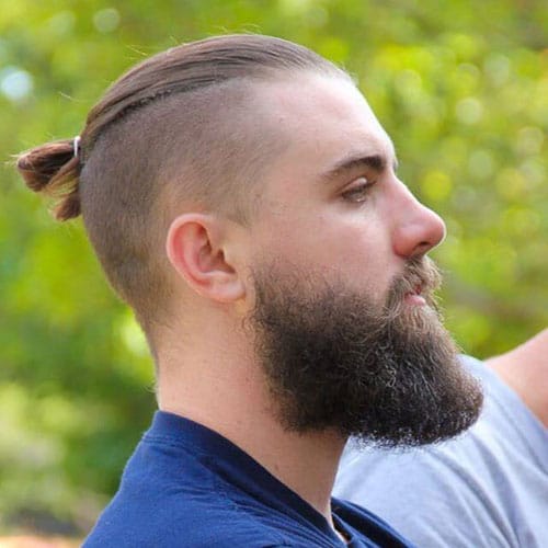 Top Knot + Shaved Sides + Long Beard