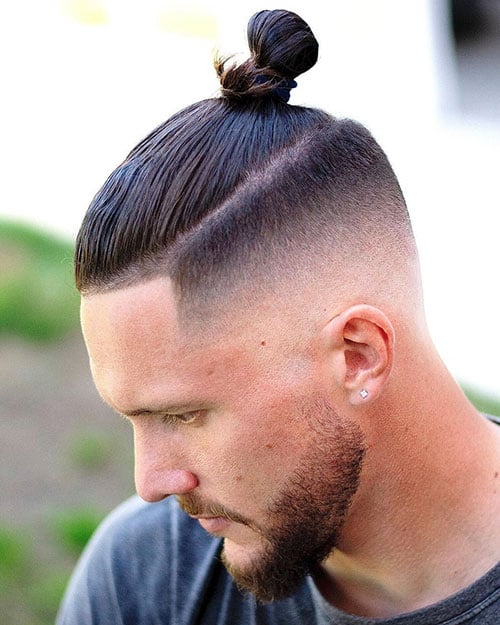 Top Knot with High Fade and Beard