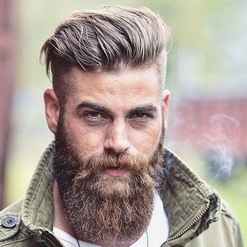 Undercut with Brushed Back Hair and Full Beard