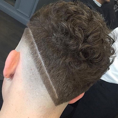 V-Shaped Razor Fade + Short Curly Hair on Top