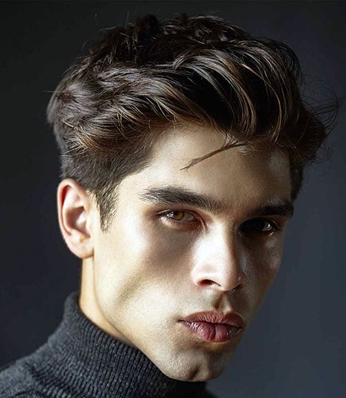 Wavy Swept Hair with Low Taper