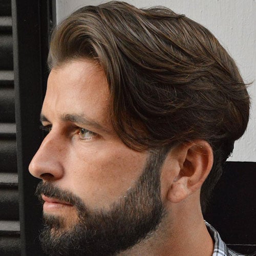 Young Professional Haircuts - Long Side Swept Hair with Beard